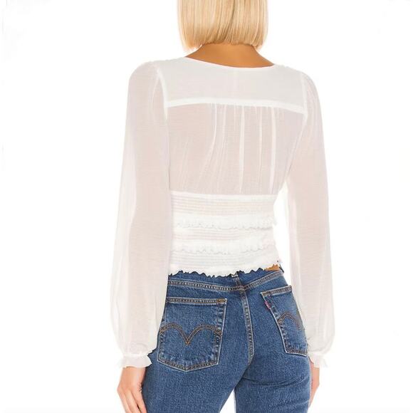 Free People Solid Lolita Blouse - White - Boho - Retro - Semi-Sheer - Size L - Picture 2 of 7